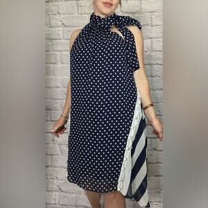 Ryu Navy Polka Dot Halter Dress with Neck Bow